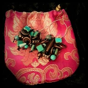 earrings, dangles, copper and turquoise.